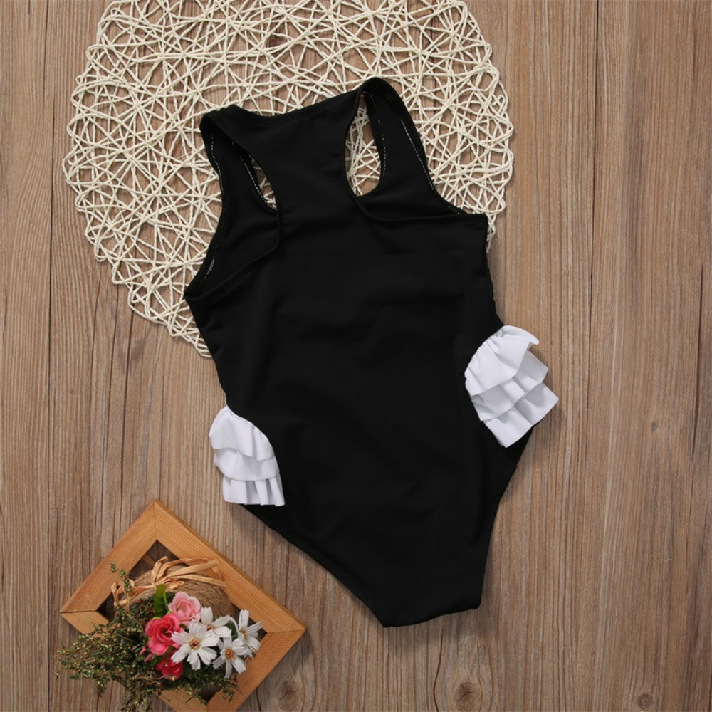 Swan Black Girls Ruffle One Piece Swimsuit - Picture 4 of 4